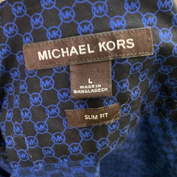 Michael Kors Slim Fit Logo Print Blue Dress Shirt Button Down - Picture 6 of 14